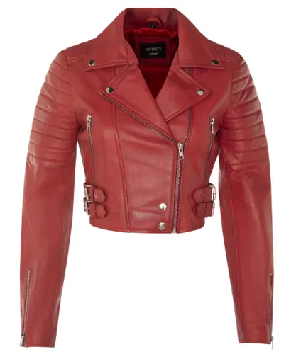 Infinity Leather Womens Cropped Brando Biker Jacket-Damascus - Red