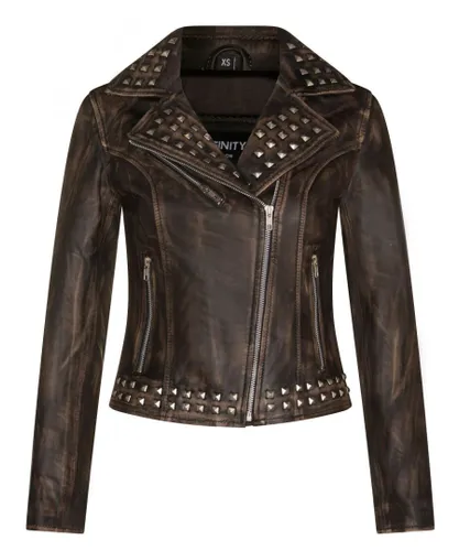 Infinity Leather Womens Gothic Biker Jacket with Studs-Bilbao - Black