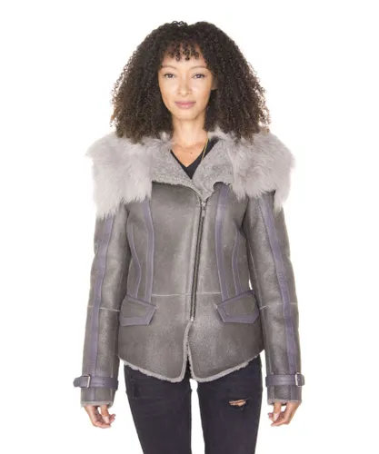 Infinity Leather Womens Grey Toscana Shearling Flying Jacket-Teresina