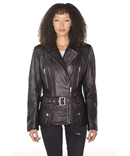 Infinity Leather Womens Long Biker Jacket-Quito - Black