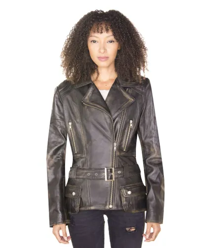 Infinity Leather Womens Long Biker Jacket-Quito - Black