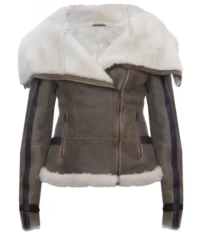 Infinity Leather Womens Merino Sheepskin Aviator Jacket-Asmara - Tan