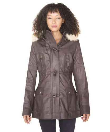 Infinity Leather Womens Quilted Parka Jacket-Brussels - Brown