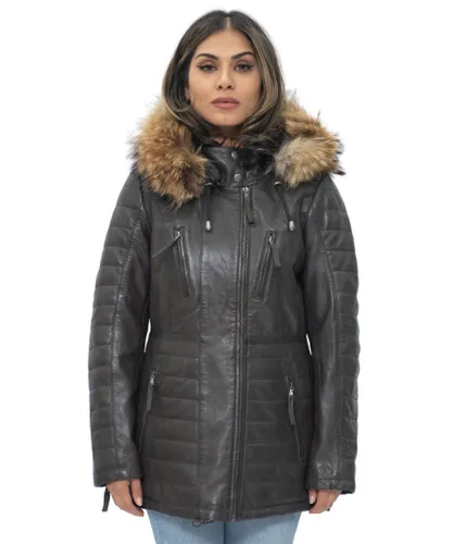 Infinity Leather Womens Quilted Parka Jacket-Curitiba - Brown
