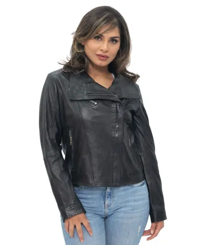 Infinity Leather Womens Shawl Wrap Biker Jacket - Riga - Black