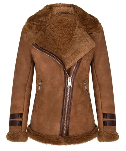 Infinity Leather Womens Sheepskin Biker Jacket-Alamar - Brown