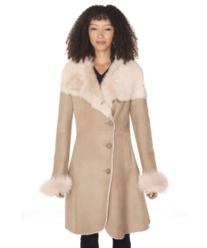 Infinity Leather Womens Suede Merino Shearling Coat with Toscana Collar-Hanoi - Beige