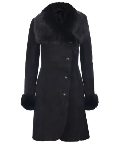 Infinity Leather Womens Suede Merino Shearling Coat with Toscana Collar-Hanoi - Black