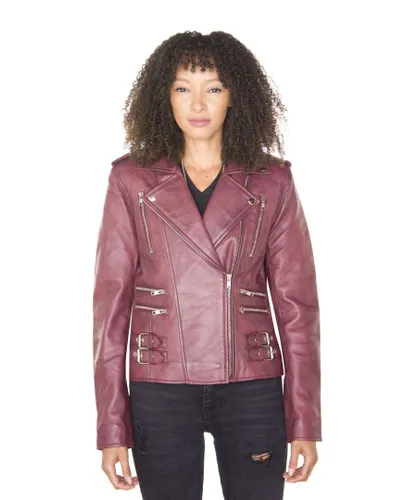 Infinity Leather Womens Vintage Brando Biker Jacket-Orlando - Burgundy