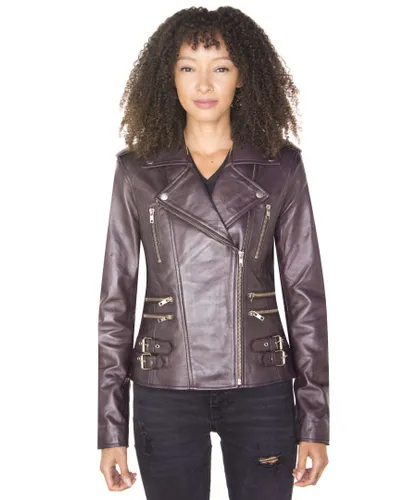 Infinity Leather Womens Vintage Brando Biker Jacket-Orlando - Purple