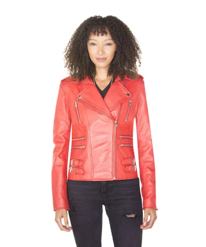 Infinity Leather Womens Vintage Brando Biker Jacket-Orlando - Red
