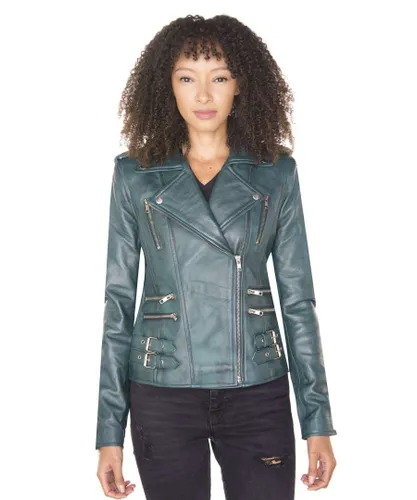 Infinity Leather Womens Vintage Brando Biker Jacket-Orlando - Teal