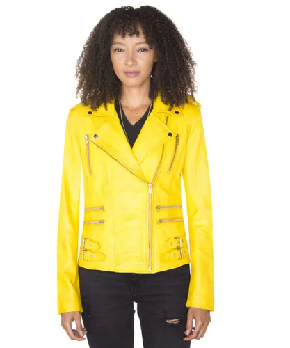 Infinity Leather Womens Vintage Brando Biker Jacket-Orlando - Yellow