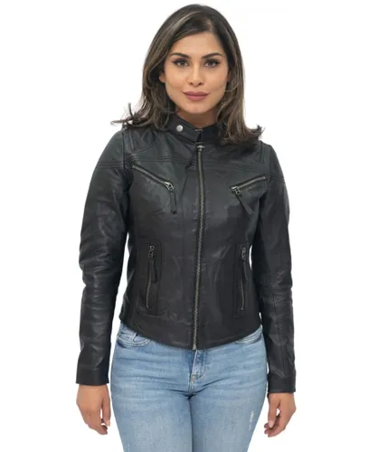 Infinity Leather Womenss Casual Slim-Fit Biker Jacket-Tulsa - Black