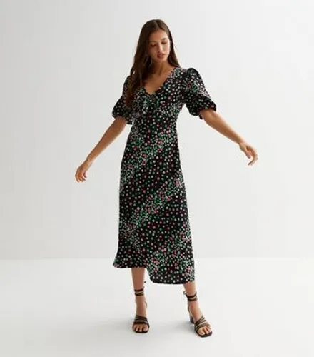 Influence Black Ditsy Floral Tie Front Midaxi Dress New Look