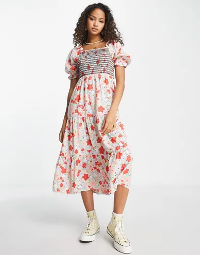 Influence shirred bust midi dress in floral print-Multi