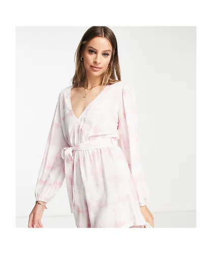 Influence Womens Tall puff sleeve belted beach playsuit in pink