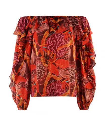 Inoa Womens Congo Rainforest 1202115 Red Long Sleeve Silk Flamenco Top