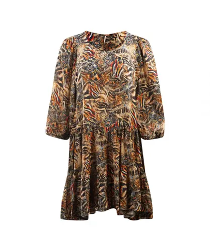 Inoa Womens Golden Eagle 120214 Brown Long Sleeve Silk Ruffle Layered Dress