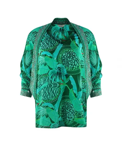 Inoa Womens Valdivian Rainforest 1202114 Green Long Sleeve Blouse Silk Shirt
