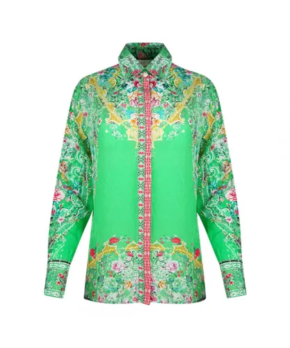 Inoa Womens Versailles Gardenia 1202120 Green Long Sleeve Blouse Silk Shirt