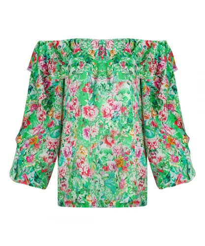 Inoa Womens Versailles Gardenia 1202120 Green Long Sleeve Silk Flamenco Top