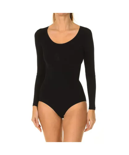 Intimidea Womenss long sleeve round neckline shaping bodysuit 510235 - Black Polyamide