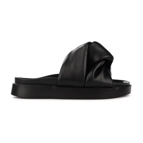 Inuikii , Soft Crossed Black Leather Sandal ,Black female, Sizes: