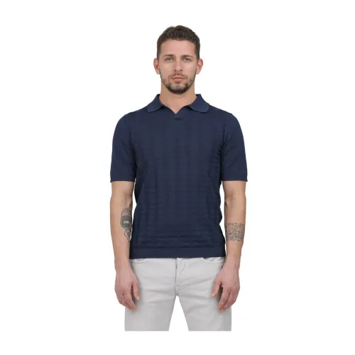 Irish Crone , Hexagon Knit Polo Shirt ,Blue male, Sizes: