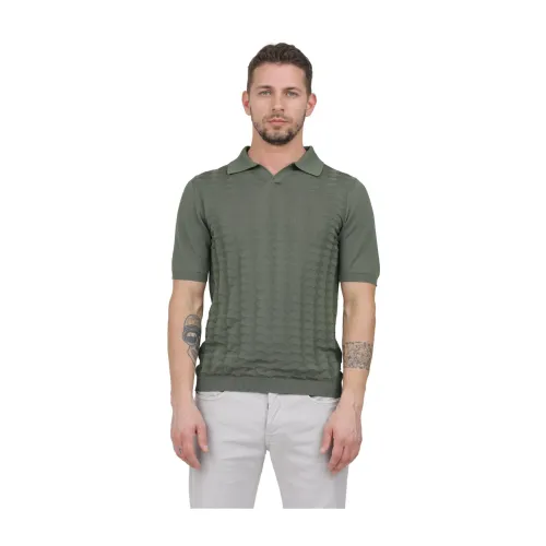 Irish Crone , Hexagon Knit Polo Shirt ,Green male, Sizes:
