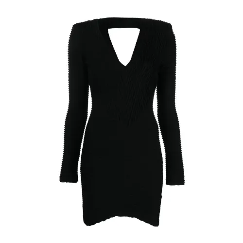 IRO , Black Textured V-Neck Mini Dress ,Black female, Sizes: