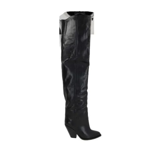 Isabel Marant , Black Leather Thigh-High Boots ,Black female, Sizes:
