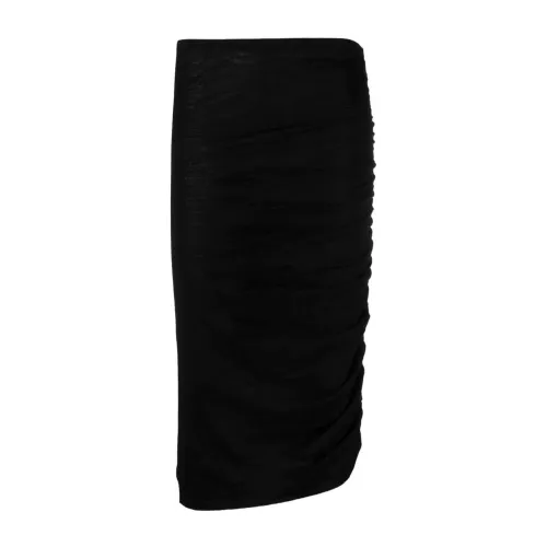 Isabel Marant , Black Ruched Merino Wool Skirt ,Black female, Sizes: