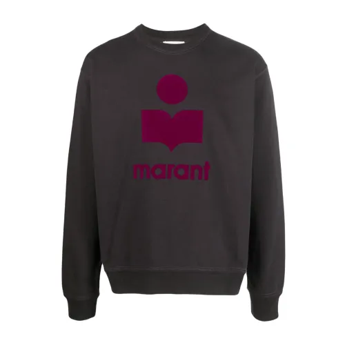 Isabel Marant , Brown Cotton Sweater with Fuchsia Logo Print ,Black male, Sizes: