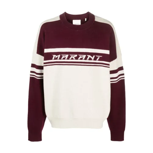 Isabel Marant , Intarsia-Knit Logo Sweater in Bordeaux ,Red male, Sizes:
