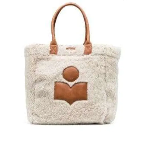 Isabel Marant , Logo-Print Sheepskin Tote Bag ,Beige female, Sizes: ONE SIZE
