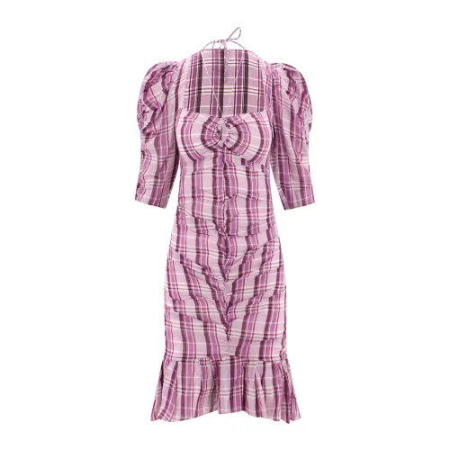 Isabel Marant , Pink Cotton Dress with Cut-Out Detail and Balloon Sleeves ,Pink female, Sizes: