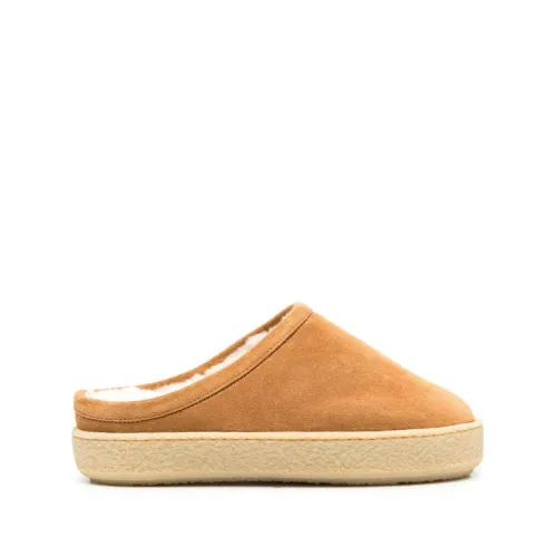 Isabel Marant , Suede Flatform Mules with Shearling Lining ,Brown female, Sizes: