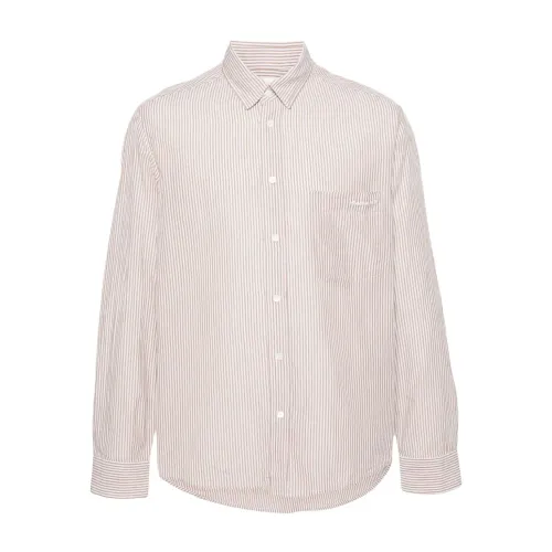 Isabel Marant , Vertical Stripe Print Shirt with Embroidered Logo ,Beige male, Sizes: