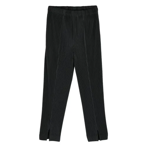 Issey Miyake , Black Plissé Trousers with Crease Effect ,Black male, Sizes: