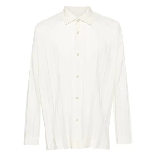 Issey Miyake , Edge Pleated Classic-Collar Shirt ,White male, Sizes: