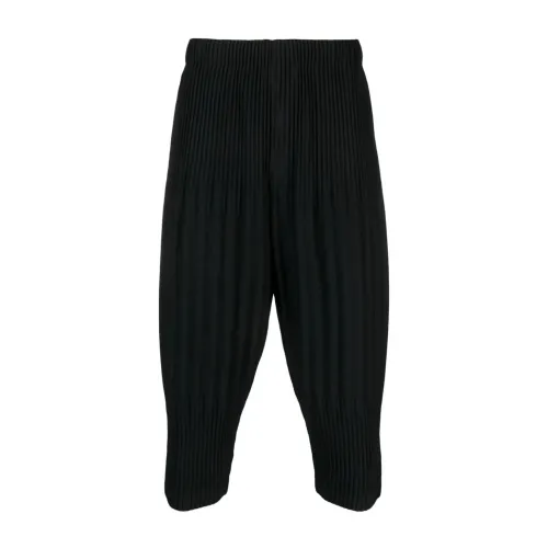 Issey Miyake , Pleated Tapered Cropped Trousers ,Black male, Sizes: