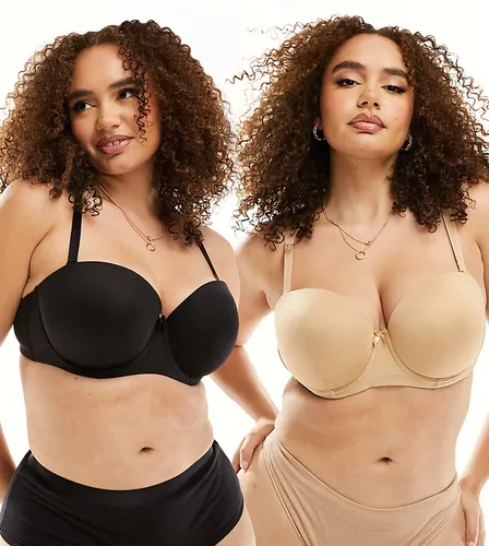 Ivory Rose Curve 2 pack strapless bra in beige and black-Multi