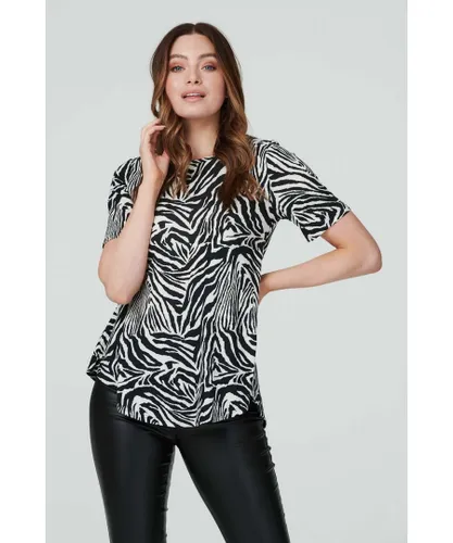 Izabel London Womens Black And White Zebra Print Short Sleeve T-Shirt Jersey