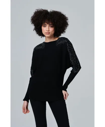 Izabel London Womens Black Lace Sleeve Knit Top