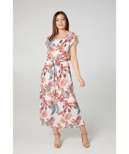 Izabel London Womens Floral Belted Maxi Dress - White