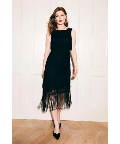 Izabel London Womens Fringed Sleeveless Column Dress - Black