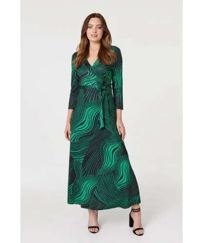 Izabel London Womens Green Abstract Print Maxi Wrap Dress