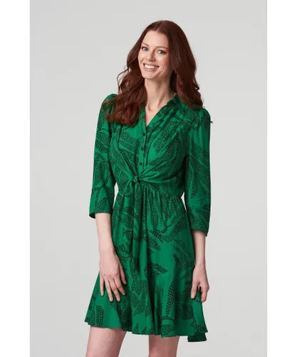 Izabel London Womens Green Leaf Print Pephem Shirt Dress Viscose