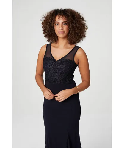 Izabel London Womens Lace Top Fishtail Maxi Dress - Blue
